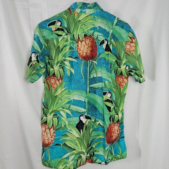 Hurley Mens Sz Small Classic Fit Tropical Button-Up Shirt Toucan & Pineapple - Picture 2 of 8